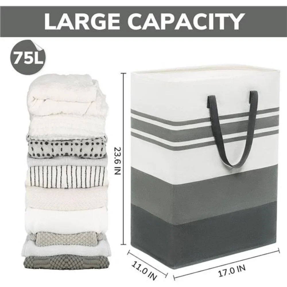 2-Pack 75L Tall Laundry Basket, Clothes Hamper Basket Organizer with Han…